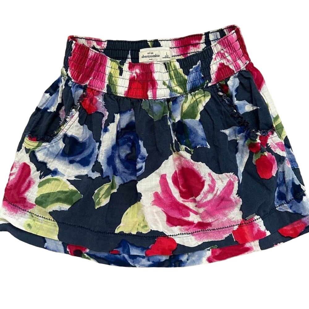 Vintage Abercrombie Kids L 100% Cotton Watercolor Floral Skirt with Pockets